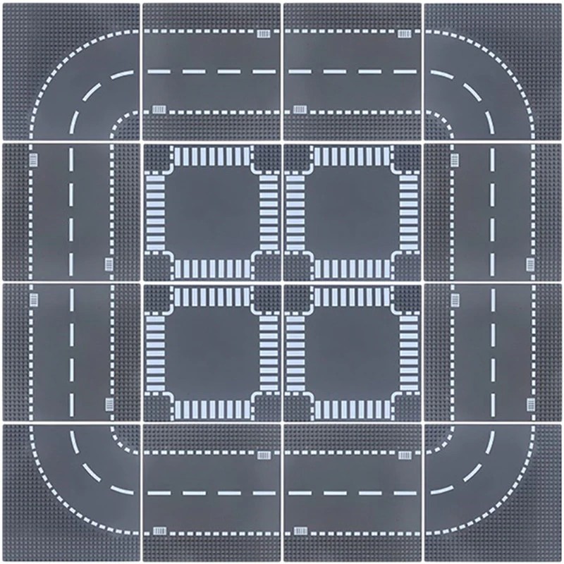 Mainan Lego Anak City Road Street Baseplate Straight Crossroad Curve DIY Building Blocks Base Plate