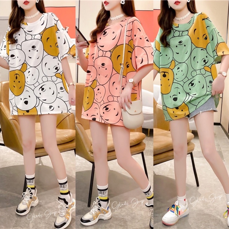 Kaos Oversize Import Motif Pooh | KI129 | Oversized Tee Lucu Fashion Wanita