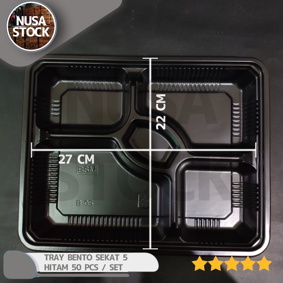BENTO SET SEKAT 5 MIKA TRAY KOTAK NASI LUNCH BOX HITAM 50 PC THINWALL