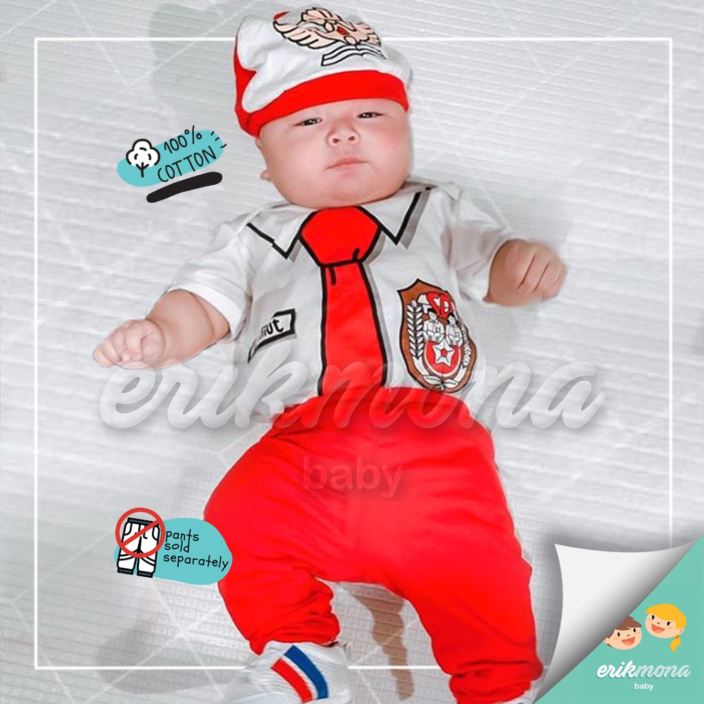 Ermon Baby - Jumper Bayi Laki Laki Perempuan Jumper Baby Cowok Cewek Lucu Karakter Seragam SD + Topi Usia 0 - 12 Bulan