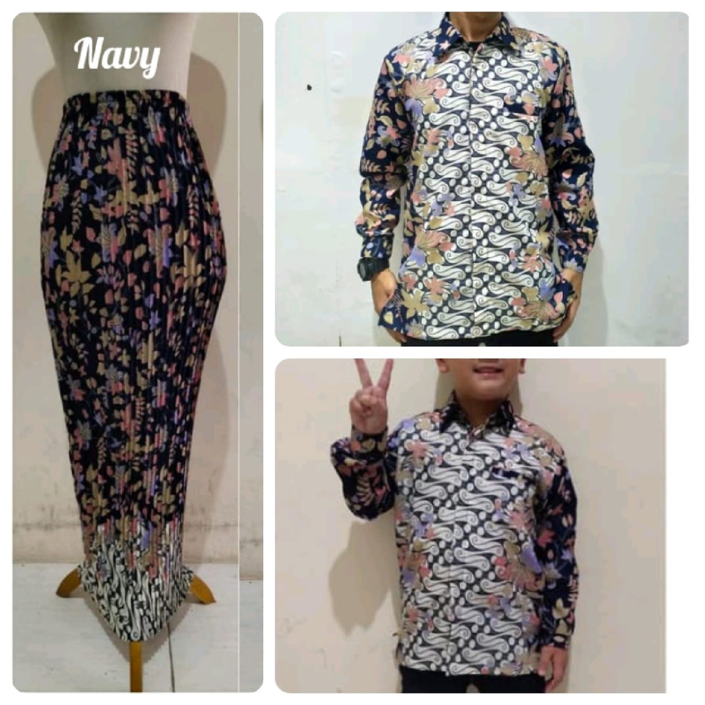 SB Collection Couple Family Narnia Rok Plisket Maxi Jumbo Dan Kemeja Batik Anak Ayah