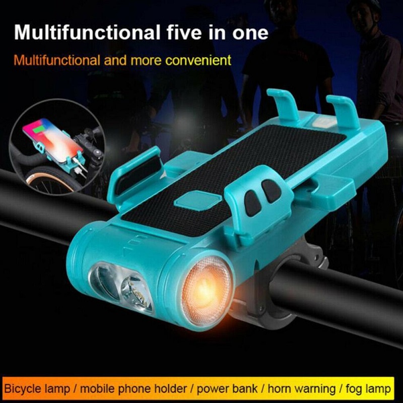 Mi.more Lampu Led 5 In 1 Sepeda 500 LM + Holder Braket Handphone + Bel Bell + Power Bank 3500mah/2000mah Bicycle Horn Light Mobile Phone Holder