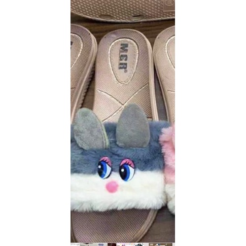 Sandal Slop Bulu Korea Bunny Rabbit Kelinci Wanita Cute Imut Lucu Cantik Sol Tebal Premium MGR Mokaya Morego Balance / A68 (36/40)