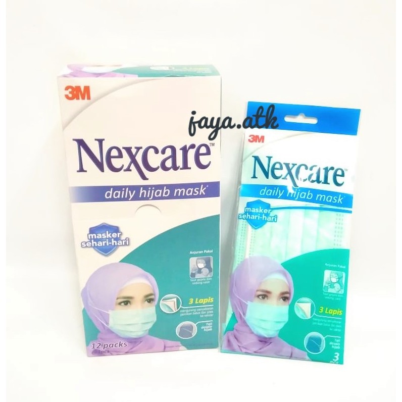 MASKER HIJAB HIJAU 3M ISI 3 PCS MASKER KESEHATAN NEXCARE MD-10