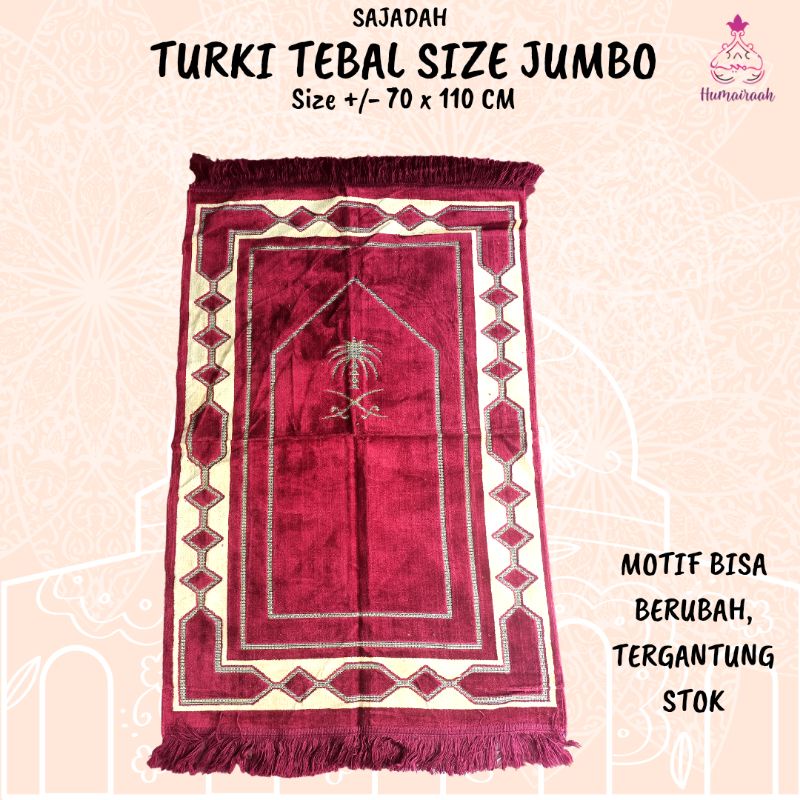 Sajadah Besar Jumbo Turki Tebal Bludru Ringan Oleh Oleh Haji Umroh ukuran dewasa 70x110cm