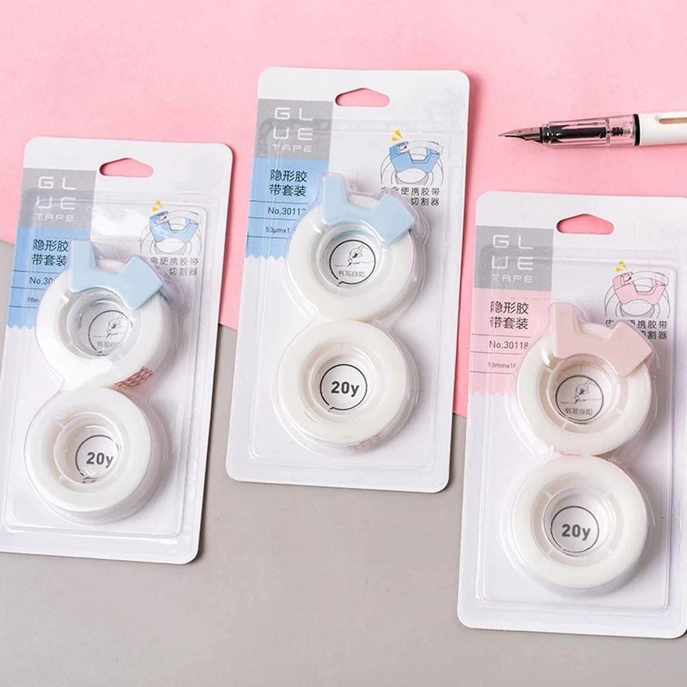 Lanfy Tape Perekat Belajar Office Correction Tape Kertas Tak Terlihat Lengket Bening Tape Dispenser