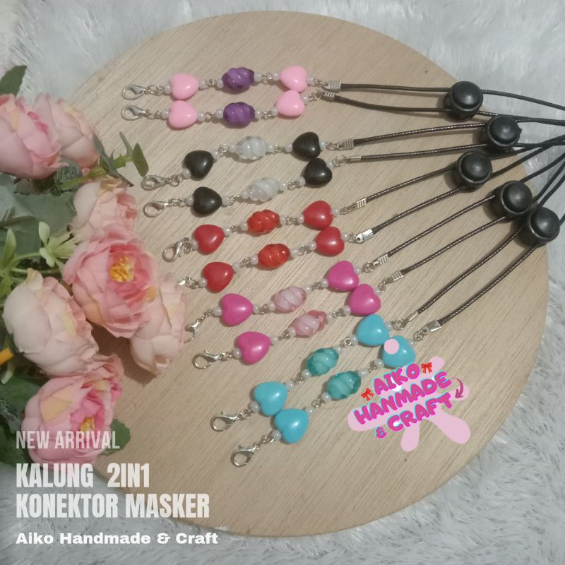 ⭐ Aiko ⭐ Kalung 2in1 Konektor Pengait Masker Kekinian Resin Love dan Tali Cina