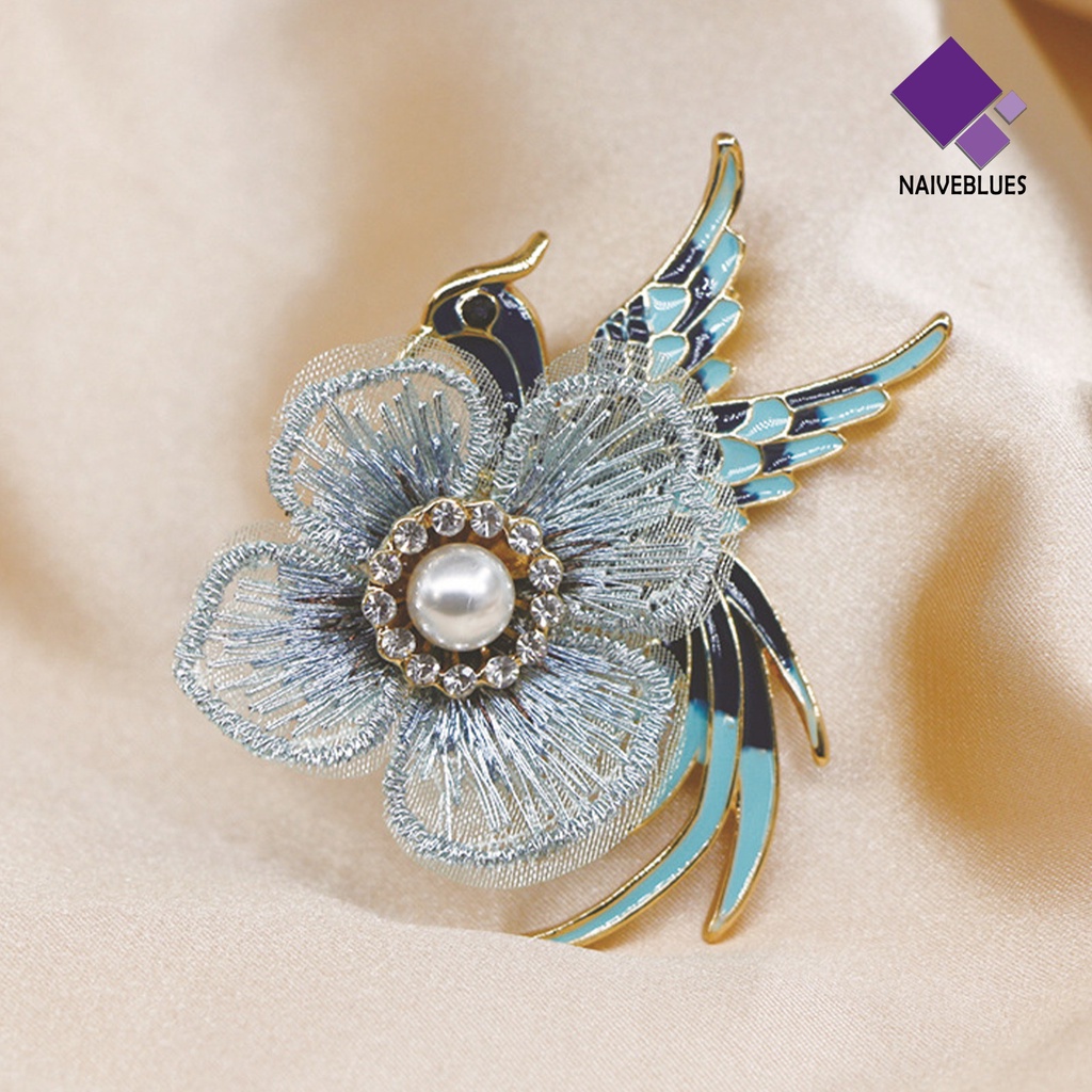 Bros Pin Enamel Bentuk Bunga Aksen Mutiara Berlian Imitasi Bahan Alloy Untuk Aksesoris