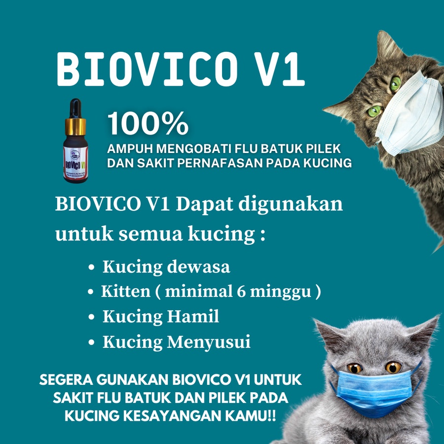 obat flu kucing BIOVICO V1 Antibiotik Pernafasan Kucing Obat Pilek Batuk Kitten Demam Anak Kucing Menyusui Hamil Sariawan Bau Mulut