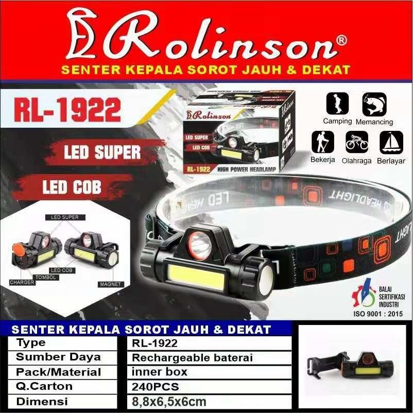 COD Senter Kepala Sorot Jauh Dekat 1922 Headlamp Rolinson RL-1922 // SENTER KEPALA LED COB ROLINSON RL-1922 HIGH POWER HEADLAMP