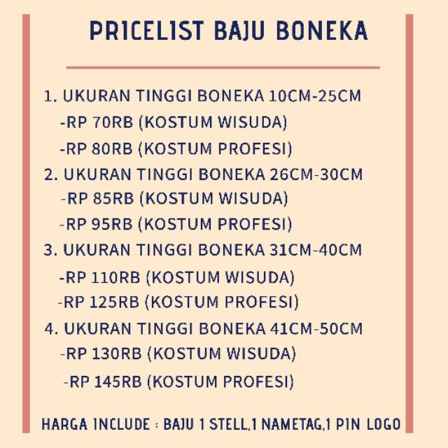 KHUSUS PEMBELIAN BAJU BONEKA/BAJU BONEKA CUSTOM/BAJU BONEKA WISUDA/BAJU BONEKA PROFESI