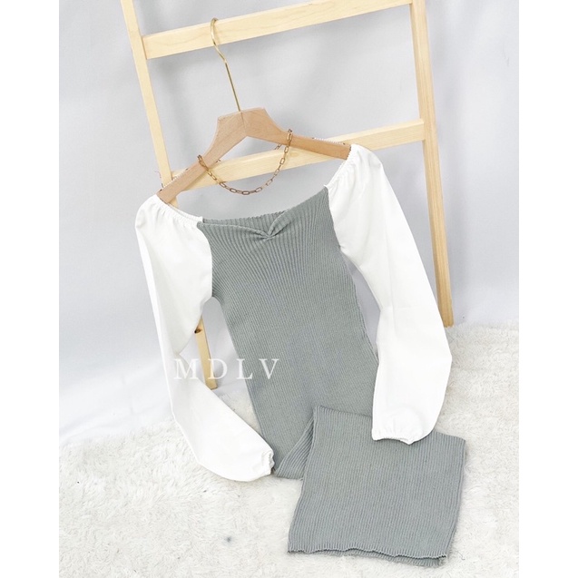 MDLV ~ Dress Toyobo Rajut Women Knit Bodycon Dress Combi Dress Sexy Dress Korea Style terbaru Fashion wanita