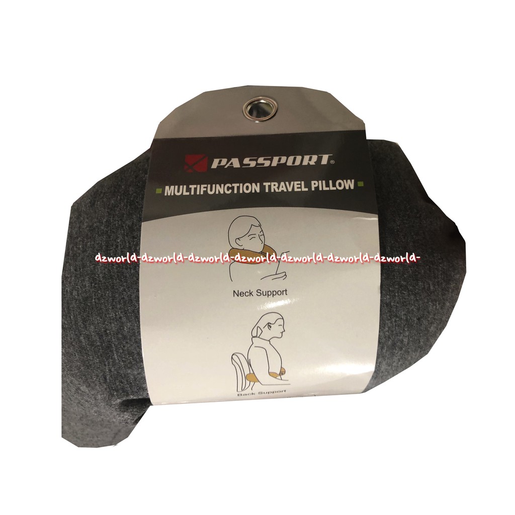 Passport multifaction Travel Pillow Bantal Leher Travelling Abu Abu Bantal Kepala