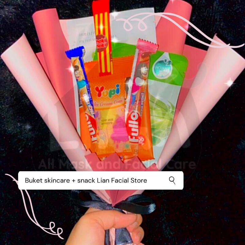 Bouquet Skincare Mix Snacks (Free totebag dan kartu ucapan handmade)