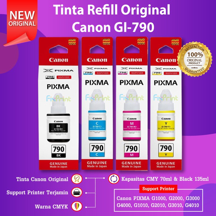 Tinta Canon GI790 GI-790 Original Refill Printer G1000 G2000 G3000 G4000 G1010 G2010 G3010 G4010