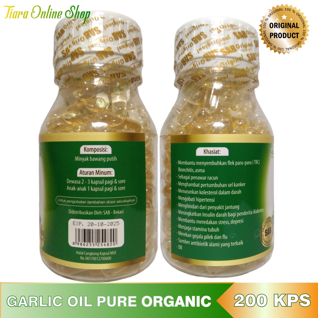 Kapsul Garlic Oil  Premium isi 200 Kapsul- Kapsul Minyak Bawang Putih Murni SAB Obat Kolesterol