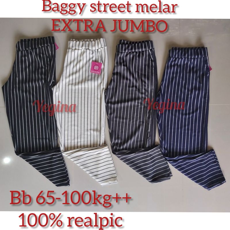 (TERBARU EXTRA JUMBO)LUNA BAGGY STRET SALUR GARIS JUMBO YEGINA TERMURAH/CELANA PANJANG JUMBO WANITA