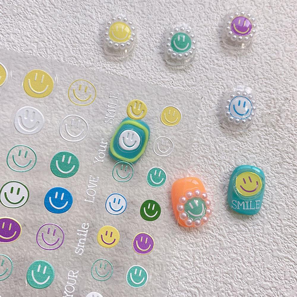 Mxbeauty Smiley Stiker Kuku Baru Perekat Diri Timbul 3D Ukiran Manikur Aksesoris Bunga DIY Nail Art