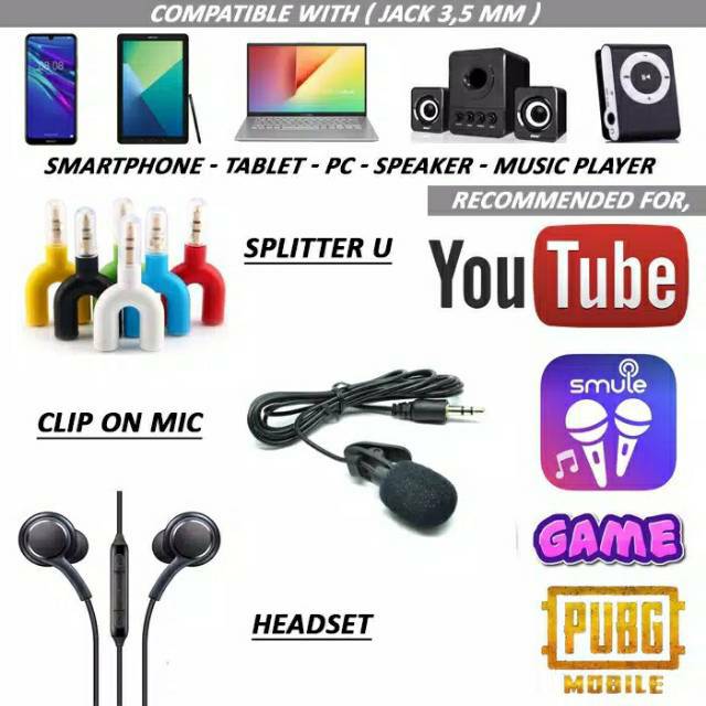(ANDROID TYPE C) PAKET VLOG GAMER SMULE SMARTPHONE LENGKAP MIC CLIP ON COVER SPLITTER MURAH