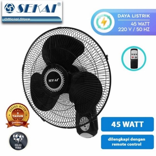 SEKAI Wall Fan Kipas Angin Dinding Remote 16 Inch / 40 cm WFN 1628 RC Remot Hitam / Black