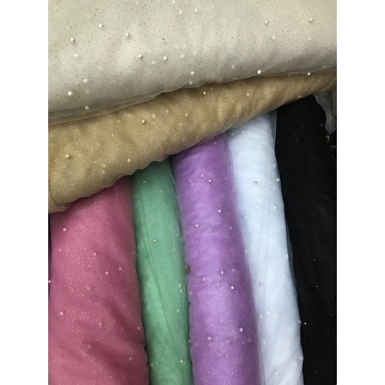 Kain Tile Mutiara Glitter Bahan Soft Tulle Polos Gliter Meteran