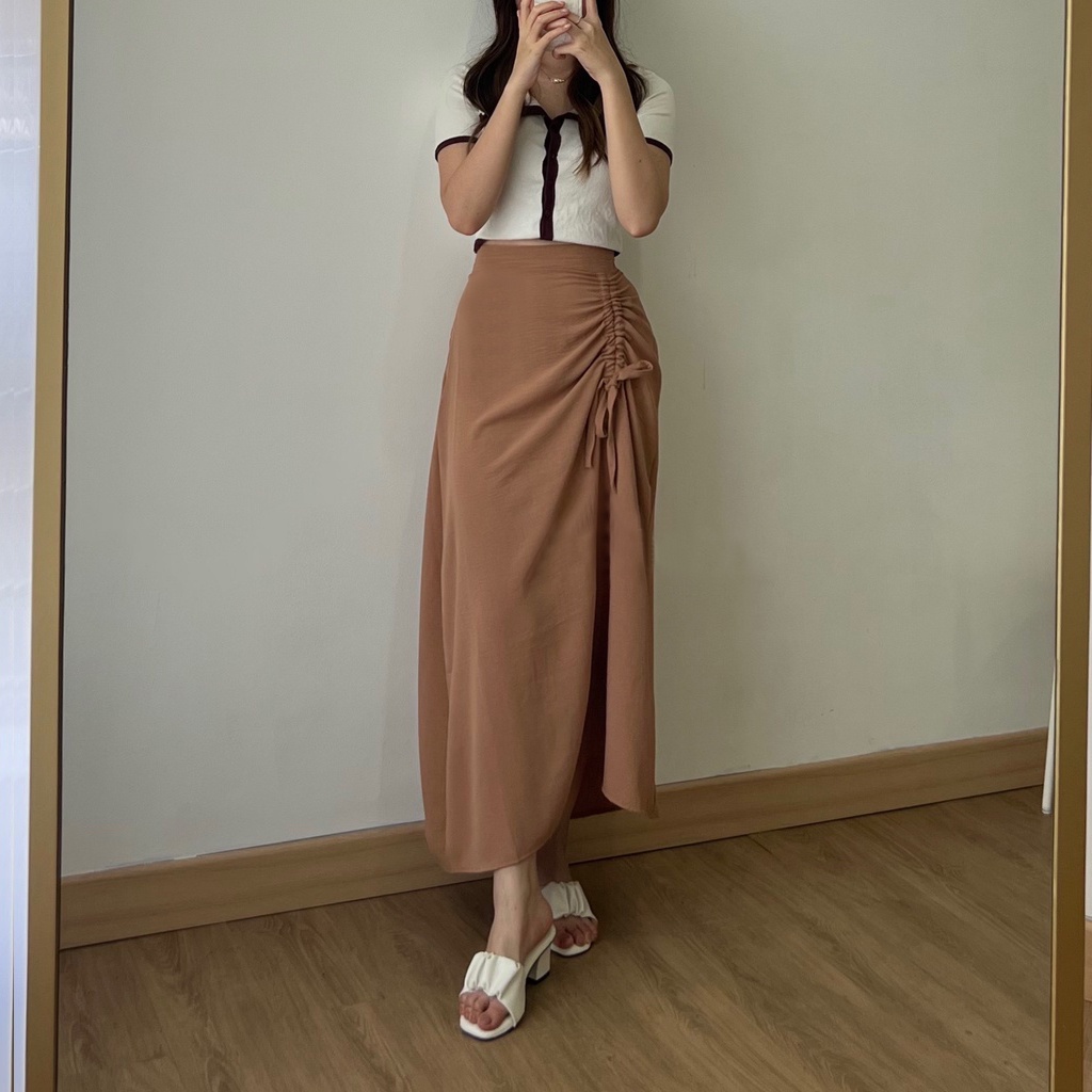 rok skirt korea/rok hitam panjang/rok wanita kekinian/Midi Maxi Skirt/Rok Serut Casual