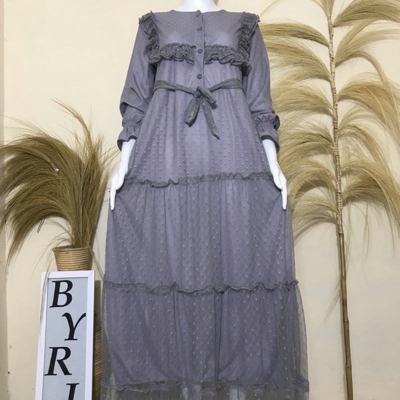 Gamis Import Brokat Dada Ruffle Terbaru