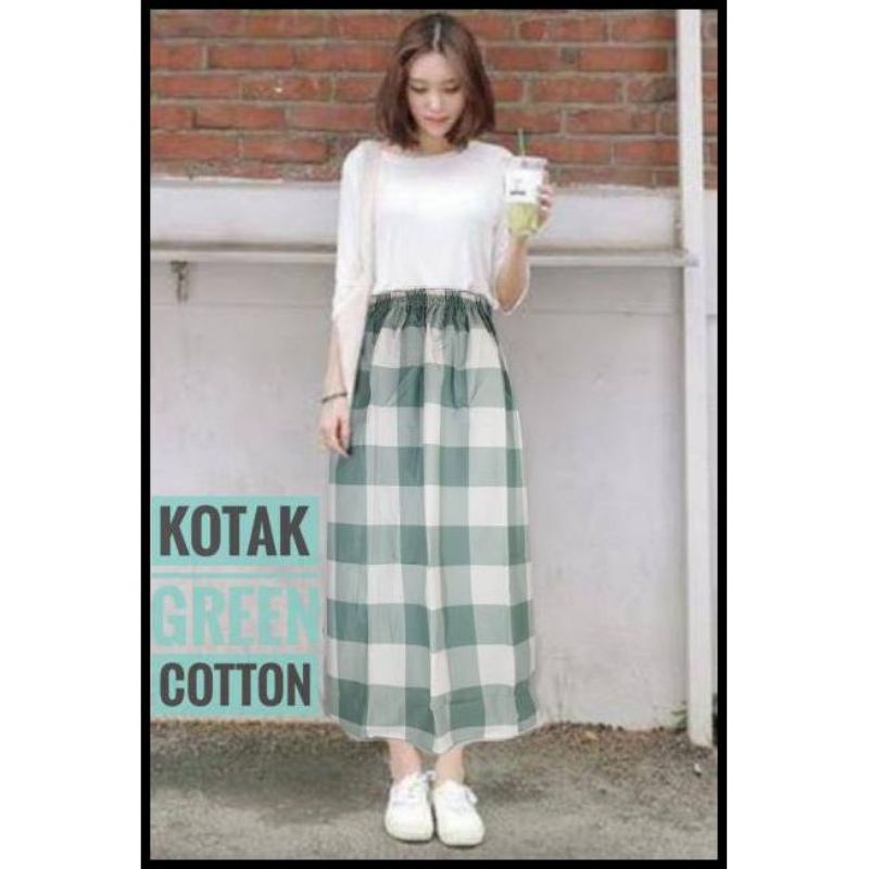 rok katun lurus motif kotak * warna hijau* size L