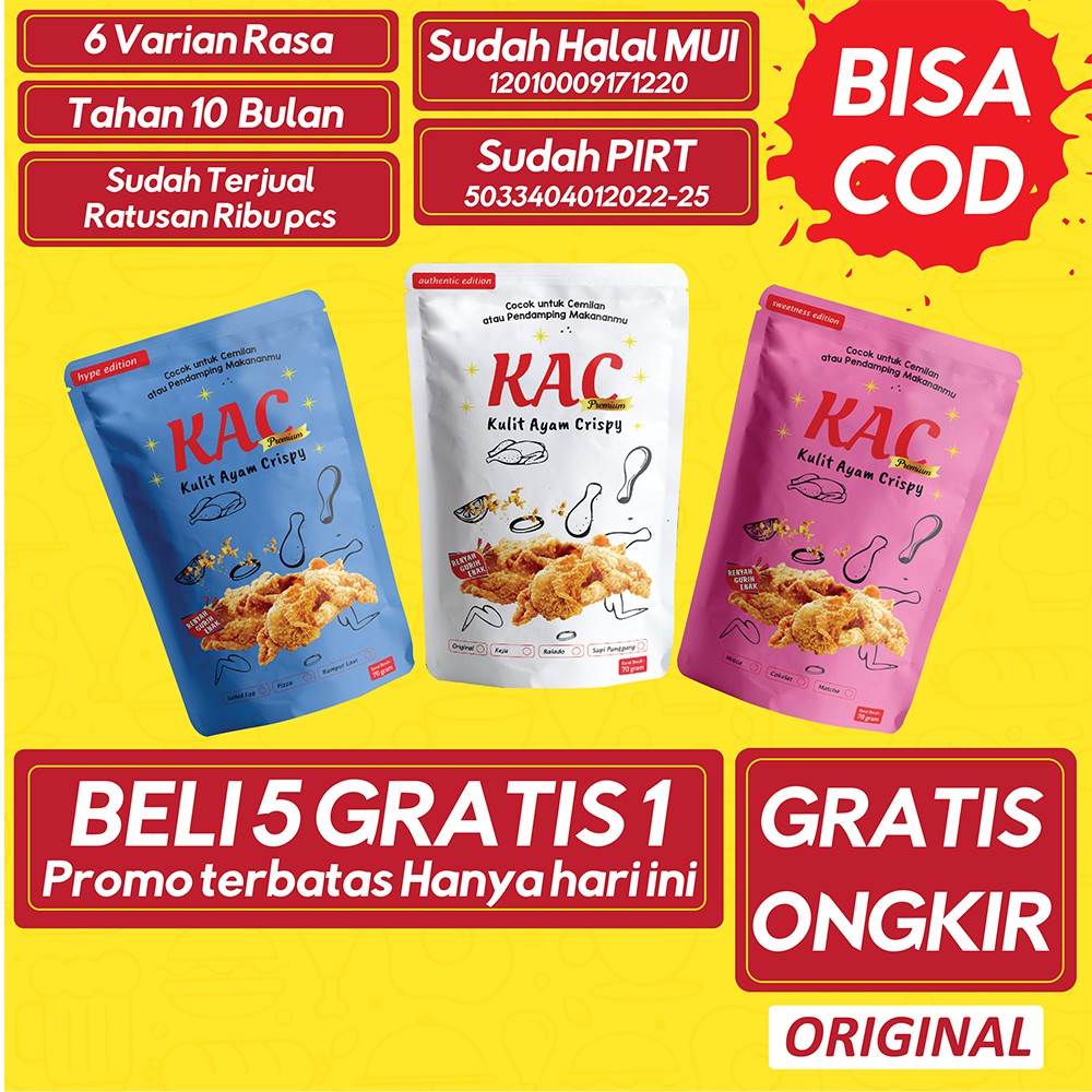 

Kulit Ayam Crispy KAC Bumbu Original Best Seller Kripik Snack Cemilan Kekinian Murah Enak Halal MUI