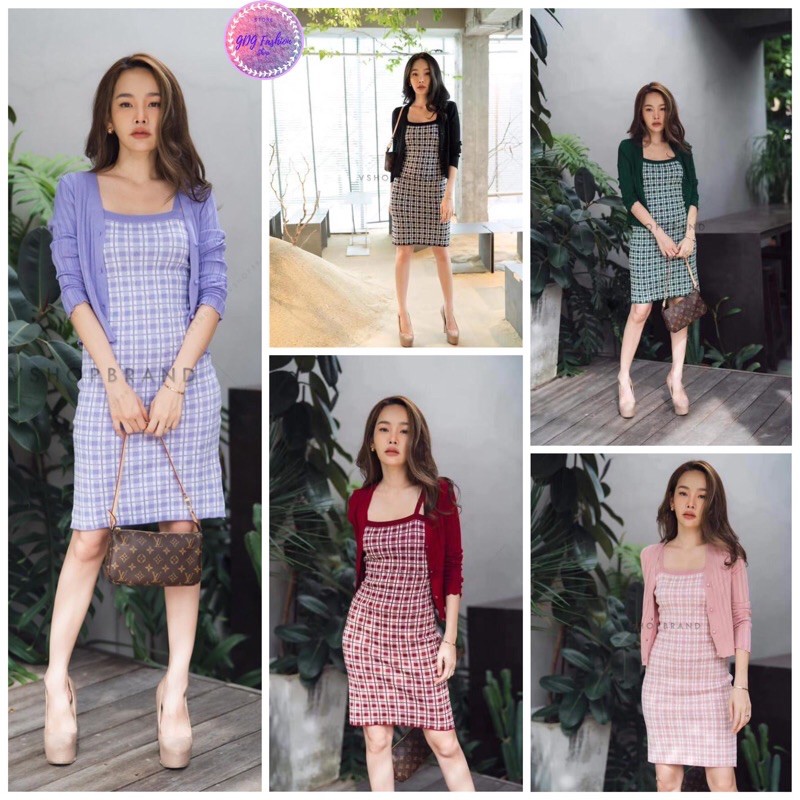 Pakaian Baju Terusan Wanita Sexy Dress Bodycon Dress Rajut Import + Rompi 0470