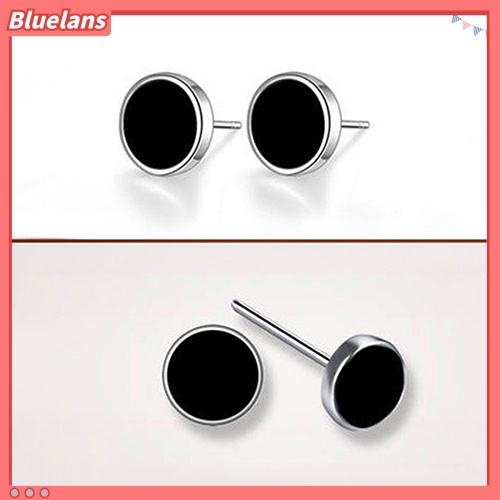 Bluelans Men Women 925 Sterling Silver Black Vinyl Earrings Ear Studs Jewelry Charm