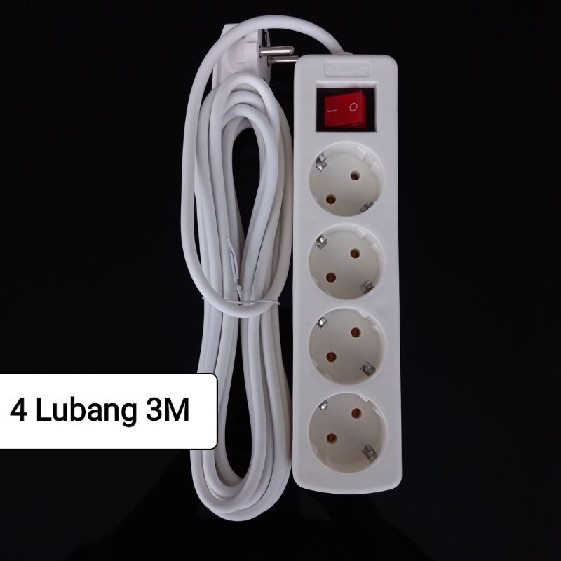 STOP KONTAK  4  Lubang Panjang  Kabel  3 Meter ,  Colokan Listrik , + saklar  SNI