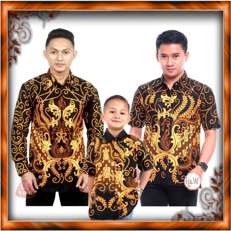 BAJU COUPLE AYAH DAN ANAK MAHKOTA SOGAN,BAJU BATIK KAPEL AYAH ANAK, SERAGAM BATIK,BATIK KELUARGA