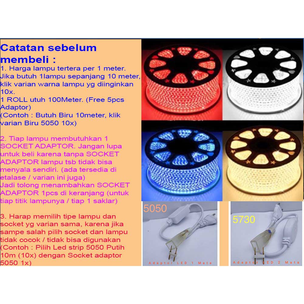 [1METER] Lampu LED Strip Selang 5050 AC 220V OUTDOOR / LED SELANG / Lampu LED Sembunyi / LED TIKTOK