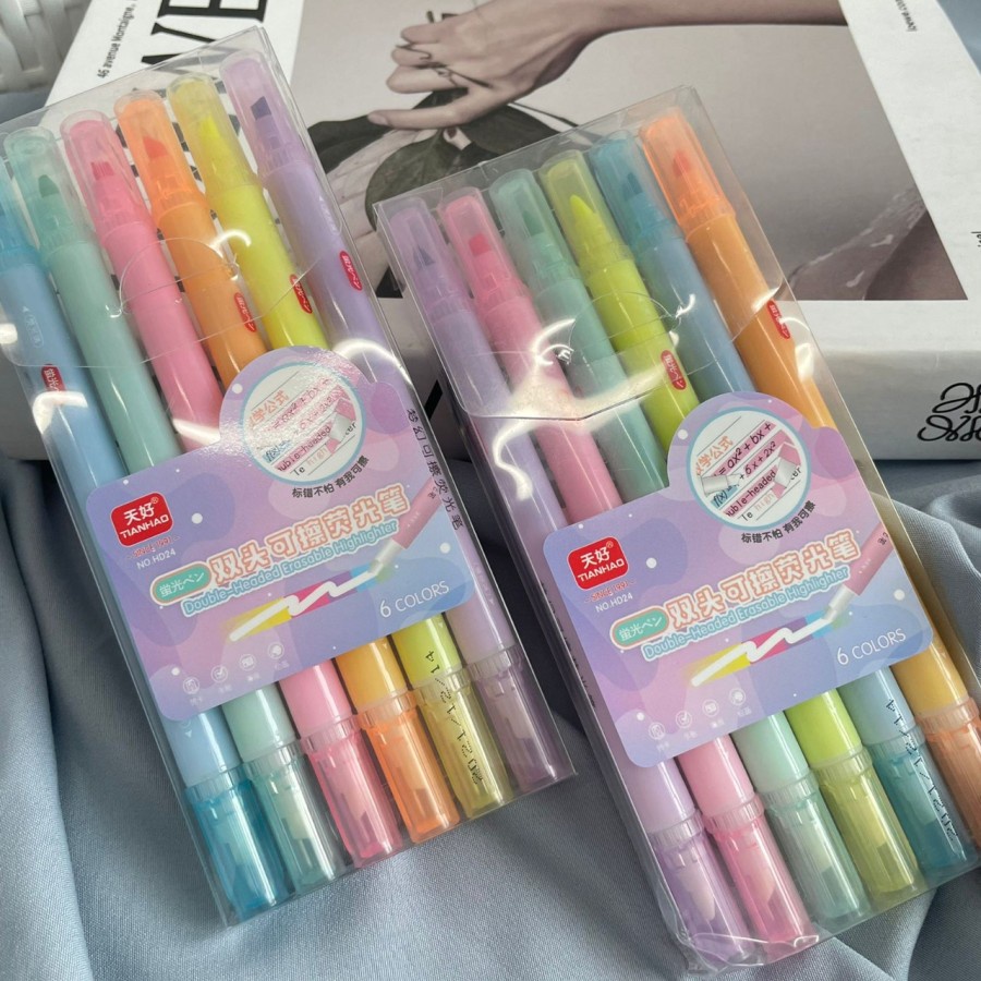 

HIGHLIGHTER BISA DIHAPUS 2 SISI 1ISI 6 PCS BISA 1PACK LENGKAP