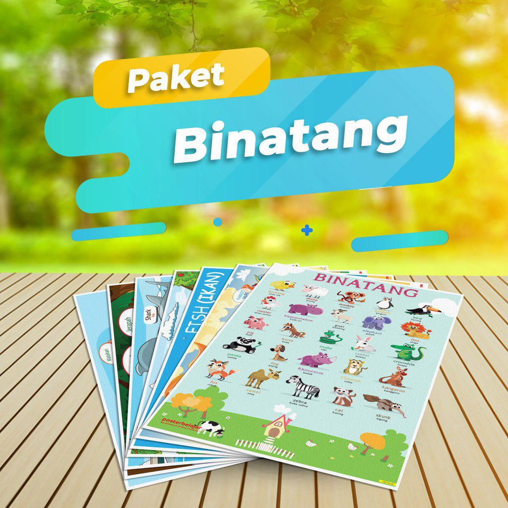 Posbel Paket Binatang Poster Pendidikan Belajar Mengenal Hewan