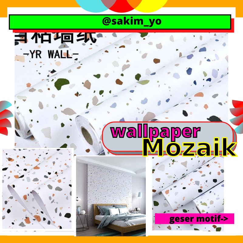 Wallpaper Lebar 60cm Motif Mozaik Dinding Kamar Mandi Tembok Dapur Wall Paper Stiker Sticker Setiker