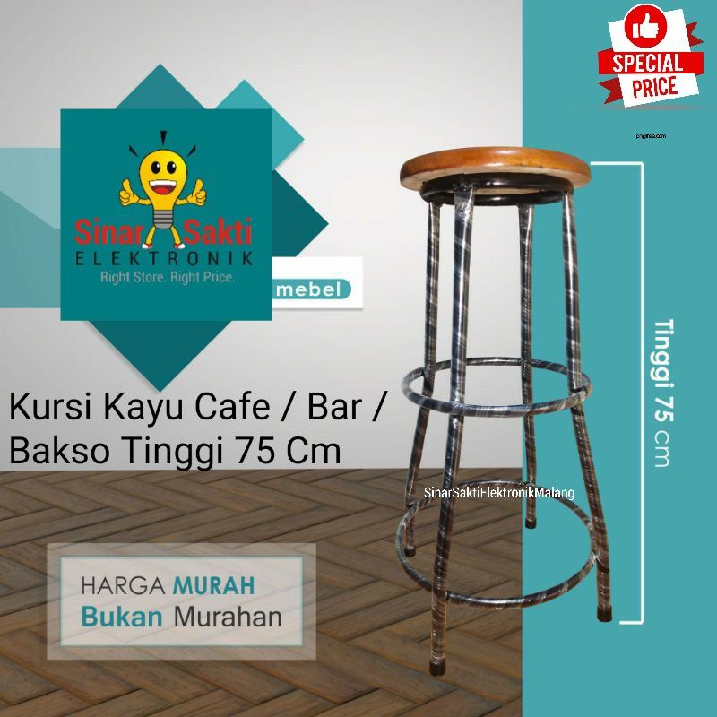 Kursi Kayu Bakso Tinggi Kafe Cafe Bar Besi 75 cm Depot Warung