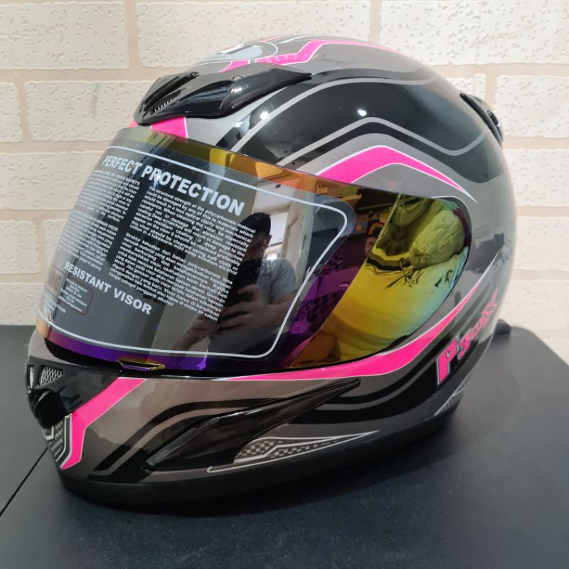 Helm JPN fullface F3 maxx hitam gloss stiker pink