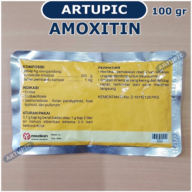 Amoxitin 100 gram Obat Ayam Pilek Ngorok Colibacillosis Unggas pulorum salmonella sulit bernapas