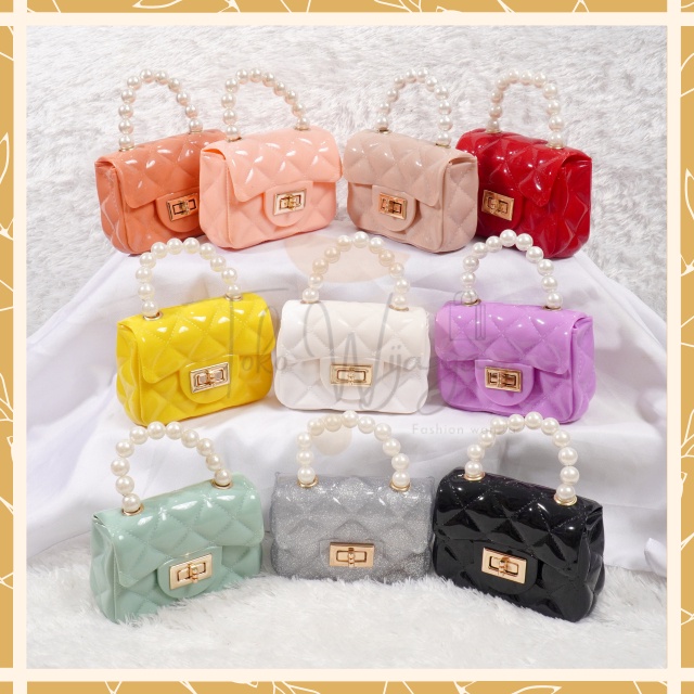 Tas Jelly Glossy Mini Pearl | Tas Selempang Mini Fashion |  Jelly Glossy Mutiara