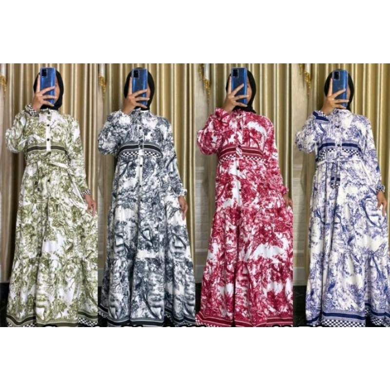 Gamis motif Dior Bahan Katun Jepang