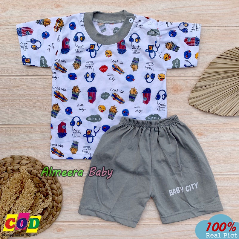 Setelan Baju Bayi Lengan Pendek Kaos Oblong Usia 3-12 Bulan Almeera Baby and Kids