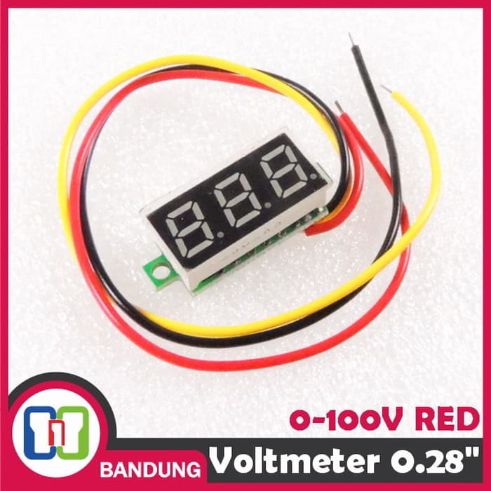 MINI VOLTMETER VOLT PANEL METER 0 100V DC 3 WIRE 0 28  RED MERAH