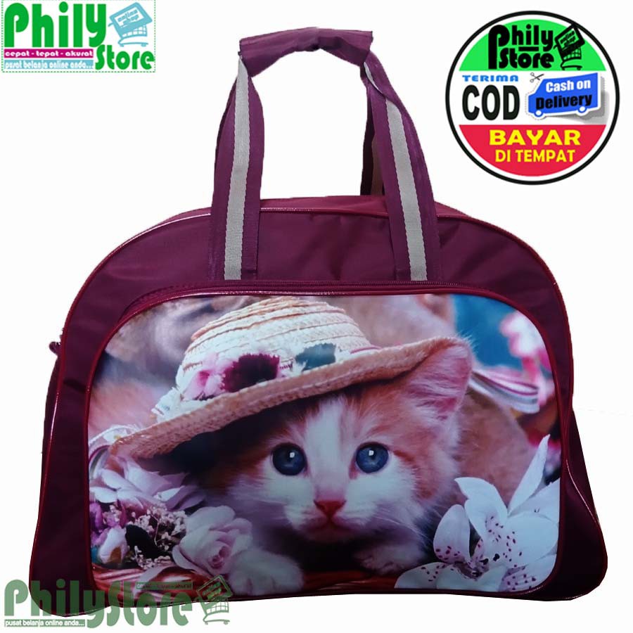 Tas pakaian motif kucing / TAS TRAVEL TAS KOPER JINJING PAKAIAN ELLE / tas cewek / tas wanita