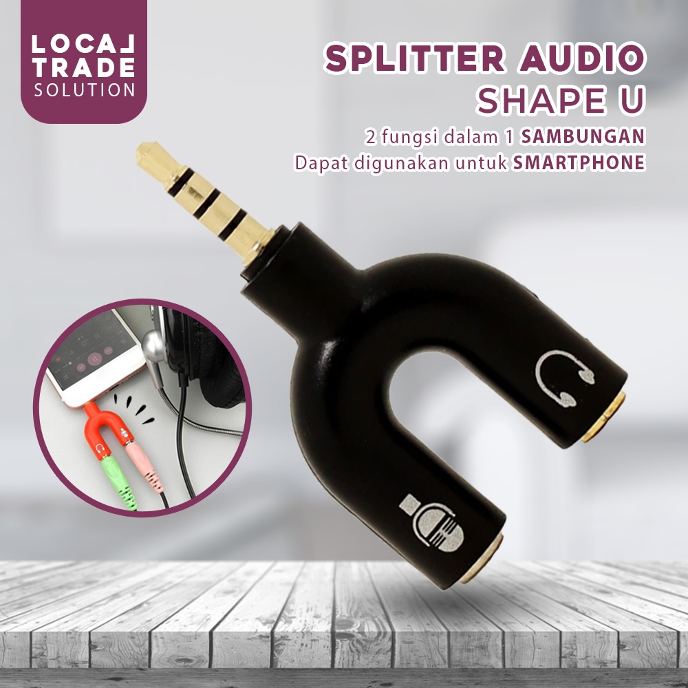 Splitter Audio Shape U Jack 3.5mm ke Headphone dan Microhpone Konverter Audio 2 in 1 Dual Female