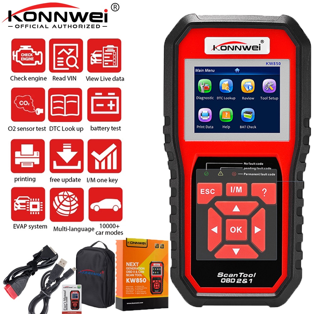 KONNWEI KW850 Mobil OBD2 Scanner Profesional Mobil Diagnostik Scanner Alat OBD 2 Periksa Mesin