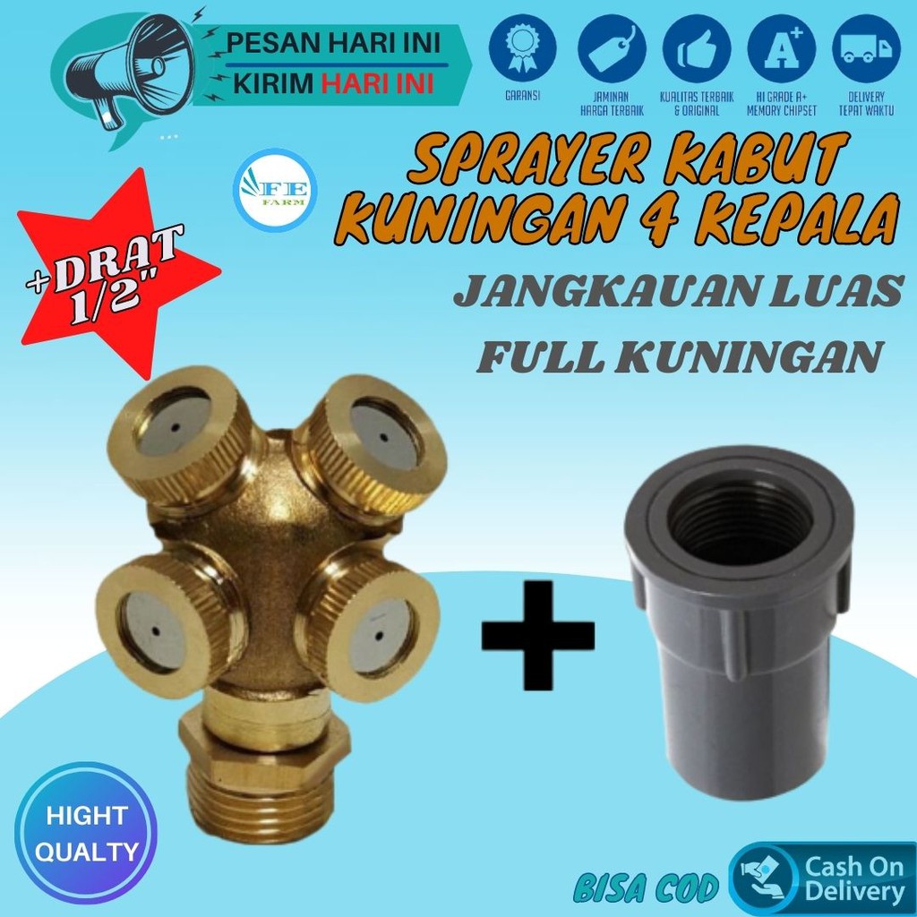 Spuyer Nozzle Sprayer Kabut Embun Kepala 4 Kuningan Untuk Rumah Walet Kandang Ayam Jamur FEFARM