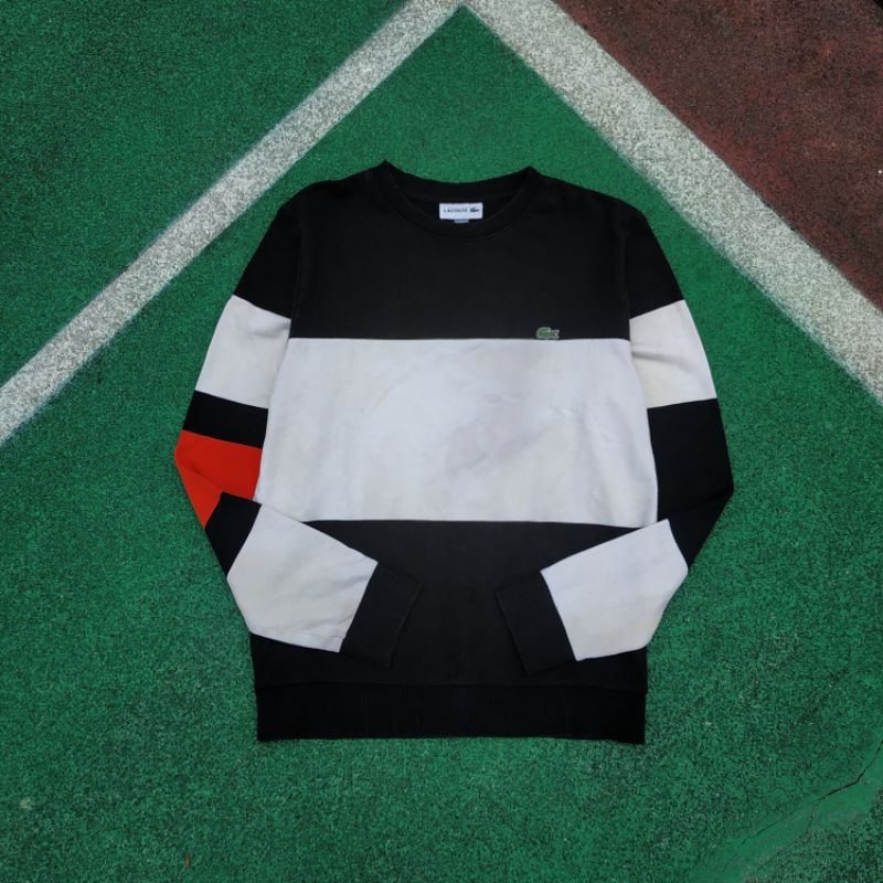 LACOSTE COLOR BLOCK FLAT RIBBED CREWNECK SWEATSHIRT
