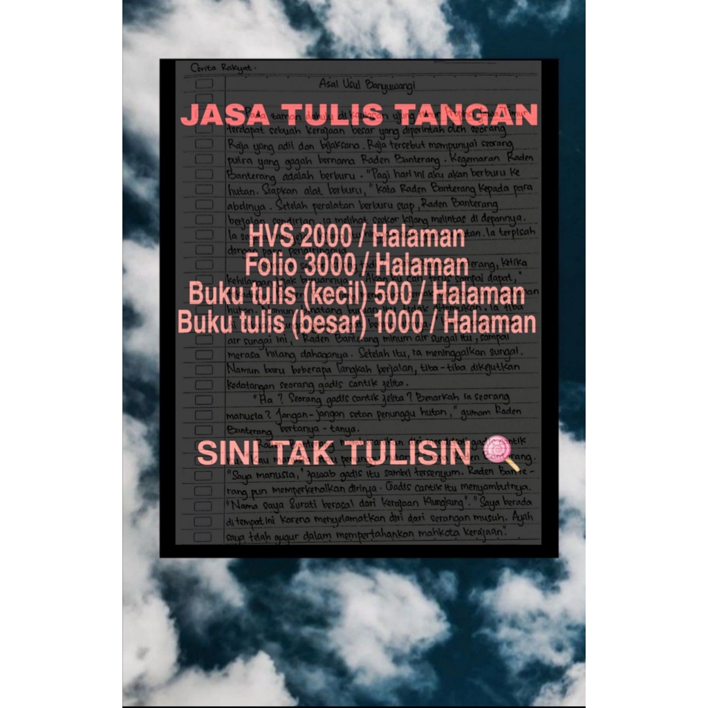 

JASA TULIS TANGAN (SD-SMP-SMA-KULIAH)